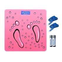 Balança Digital Portátil com Visor Iluminado Peso Nível das Pilhas Temperatura - Pés Rosa