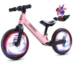 Balance Bike Ridego Light-Up de 12 polegadas para crianças de 2 a 5 anos rosa