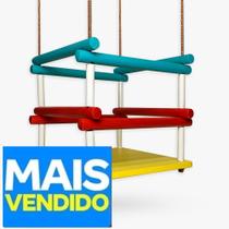 Balanço de madeira com corda Infantil Cadeirinha Cadeira AMARELO/COLORIDO - O mais Barato