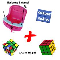 Balanço Infantil Plástico AZUL + Cubo Mágico Bebê Criança Cadeirinha Com Corda - Cia do Pula Pula