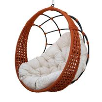 Balanço Ninho Suspenso Almofada Impermeável Branco Corda Náutica Ocre + Mola E Mosquetão Balanço Ninho Suspenso Almofada Impermeável Branco Corda Náutica Ocre + Mola E Mosquetão