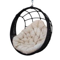 Balanço Ninho Suspenso Corda Náutica Preta Almofada Impermeável Branco + Mola E Mosquetão Balanço Ninho Suspenso Corda Náutica Preta Almofada Impermeável Branco + Mola E Mosquetão