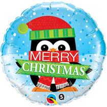 Balão 18 redondo merry christmas penguin 18973 - Qualatex