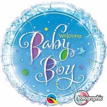Balao 18 redondo welcome baby boy azul holografico 35312