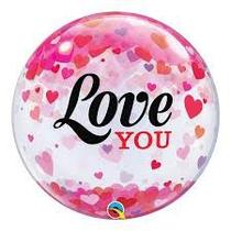 Balao 22 bubble simples love you-confete corações 54604 Balao 22 bubble simples love you-confete corações 54604