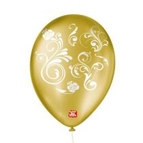 Balão Arabesco - Dourado e Branco - 9" 23cm - 25 Unidades