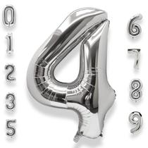 Balão AULE Big Silver 4 Number 40 polegadas Foil Helium