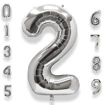 Balão AULE Big Silver Number 2 de 40 polegadas Foil Helium