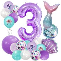 Balão BearFun Number 3 roxo de 40 cm para festa de terceiro aniversário