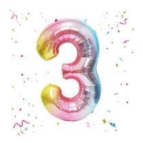 Balão Beeyaky Giant Rainbow Número 3 Festa de Aniversário de 100 cm Balão Beeyaky Giant Rainbow Número 3 Festa de Aniversário de 100 cm