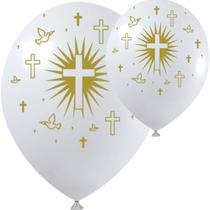 Balão Bexiga Batismo e Comunhão, Balão Látex Estampado 9 Polegadas Pacote De 25 Unds,