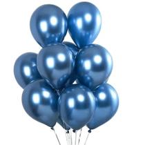 Balão Bexiga Cromado Metalizado Redondo N9 Azul 100 Unidades