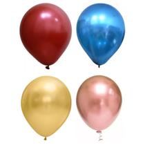 Balão Bexiga Cromado Metalizado Redondo N9 Várias Cores 25un