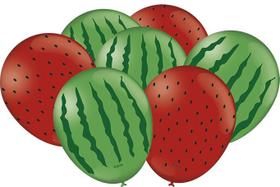 Balão Bexiga Decorada Melancia Verde e Vermelha - 25 Unidades - Festcolor
