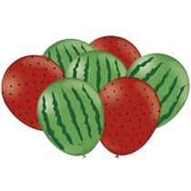 Balão Bexiga Decorada Melancia Verde e Vermelha - 25 Unidades - Festcolor
