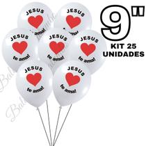 Balão Bexiga Jesus Te Ama Batismo e Comunhão Religioso, Balão Látex Estampado 9 Polegadas Pacotes De 10-25-50 Unds
