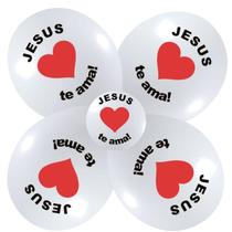 Balão Bexiga Jesus Te Ama Batismo e Comunhão Religioso, Balão Látex Estampado 9 Polegadas Pacotes De 10-25-50 Unds