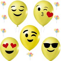Balão Bexiga Látex Amarelo 9 Polegadas 25 Unidades, Balão Emoji E Sorrisos