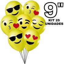 Balão Bexiga Látex Amarelo 9 Polegadas 25 Unidades, Balão Emoji E Sorrisos