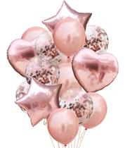 Balão Bexiga Metalizado 10 Peças Estrela Coração Rosé - Coisaria