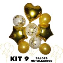 Balão Bexiga Metalizado E Látex Rose Gold Kit Buque 9 Peças - kit 9 balões