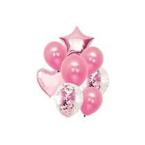 Balão Bexiga Metalizado Kit 8 Balões Estrela Coração Rosa