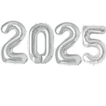 Balão Bexiga Metalizado Prata Ano Novo 2026 Grande 80cm