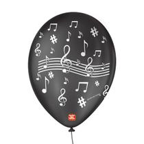 Balão Bexiga Notas Musicais Preto Pacote C/ 25 Unidades