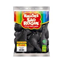 Balão Bexiga São Roque Liso 9 Polegadas Redonda C/50 Preto Ebano 108146050