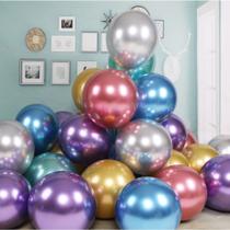 Balão Bexiga Sortido Cromado Metalizado Número 9 Polegadas 25 Unidades