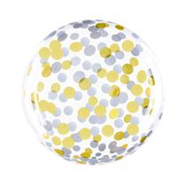 Balão Bubble Estampado Confete Dourado e Prata - 18 Polegadas