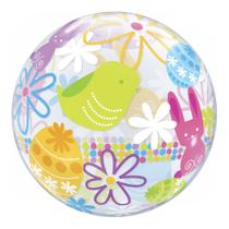 Balão Bubble Spring Bunnies &amp Flowers 22 Pol Qualatex 90595