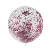 Balão Bubble Transparente com Glitter Rosa Escuro Hexagonal - 18" 45cm - 1 unidade - Rizzo