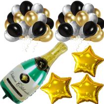 Balão Champanhe Verde 98cm + 3 Estrelas 45cm + 21 Balões De Látex 9 Polegadas Kit Festa Garrafa Champagne 25pçs Balão Champanhe Verde 98cm + 3 Estrelas 45cm + 21 Balões De Látex 9 Polegadas Kit Festa Garrafa Champagne 25pçs