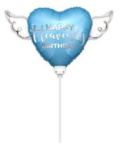 Balão Coração Feliz Aniversário Celestial 20 cm com Asas