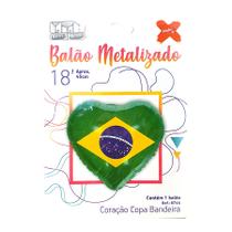 Balão Coração Metalizado Micro Foil 18'' - Festa Brasil Bandeira - Ref. 8744 - 1 unidade