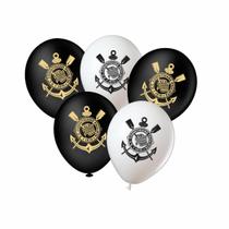 Balão Corinthians Brasão Dourado Preto Branco 8" 20 Unid. Balão Corinthians Brasão Dourado Preto Branco 8" 20 Unid.