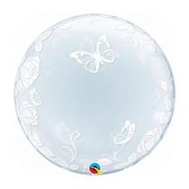 Balão de Festa Bubble Duplo 24" 60cm - Rosas e Borboletas - 01 Unidade - Qualatex - Rizzo Balões