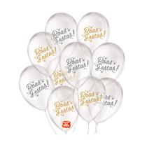 Balão de Festa Decorado Boas Festas Transparente - Sortido 9" 23cm - 25 Unidades