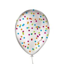 Balão de Festa Decorado Confetti 5" 12cm - Branco e Colorido - 15 Unidades - Balões São Roque - Rizzo