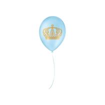 Balão de Festa Decorado Coroa - Azul Baby e Dourado 9" 23cm - 25 Unidades - São Roque - Rizzo Balões