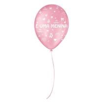 Balão de Festa Decorado É uma Menina - Rosa Tutti Frutti e Branco 9" 23cm - 25 Unidades - São Roque