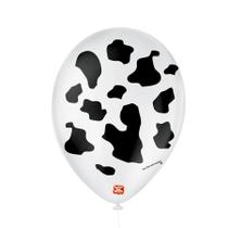 Balão de Festa Decorado Vaquinha - Branco e preto 9" 23cm - 25 Unidades - Balões São Roque