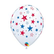 Balão de Festa Látex Liso Decorado - Estrela Vermelho e Azul - 11" 28cm - 50 unidades - Qualatex Outlet - Rizzo