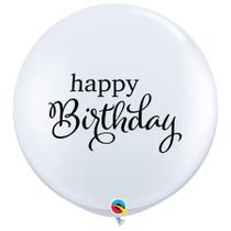 Balão de Festa Látex Liso Decorado - Frase Happy Birthday - 36" 91cm - 2 unidades - Qualatex Outlet - Rizzo