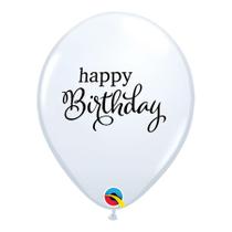 Balão de Festa Látex Liso Decorado - Happy Birthday! Branco - 11" 27cm - 50 unidades - Qualatex Outlet - Rizzo