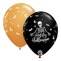 Balão de Festa Látex Liso Decorado - Happy Halloween! Laranja/Preto - 11" 27cm - 50 unidades - Qualatex Outlet - Rizzo