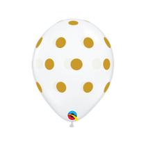 Balão de Festa Látex Liso Decorado - Pontos Polka Transparente e Ouro - 11" 28cm - 50 unidades - Qualatex Outlet - Rizzo