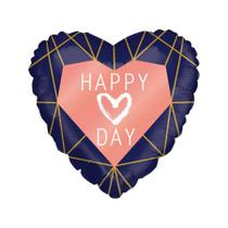 Balão de Festa Metalizado 18" 45cm - Coração "Happy Day" - 1 unidade - Flexmetal - Rizzo