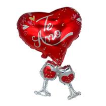 Balão de Festa Metalizado Coração com Taças Te amo Namorados Namoro - Kar Distribuidora